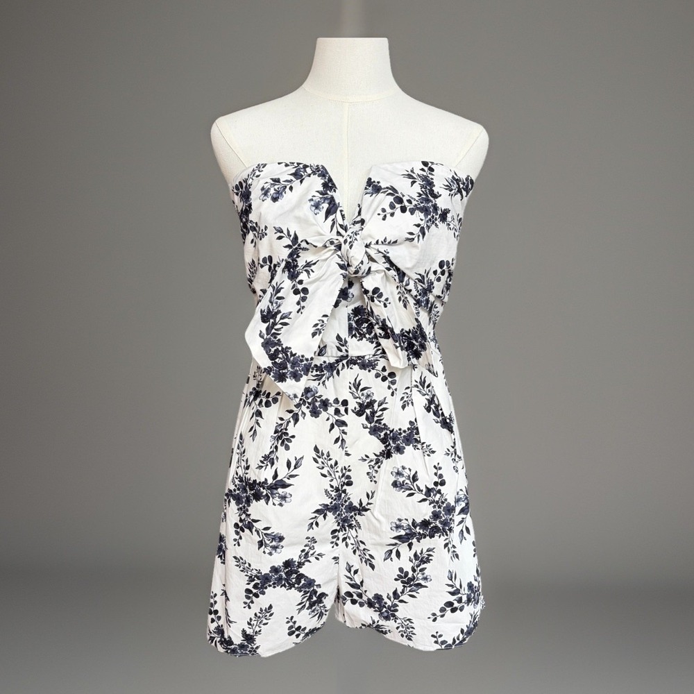 Strapless Floral Romper S The Hamptons Navy White Summer Party One Piece Short
